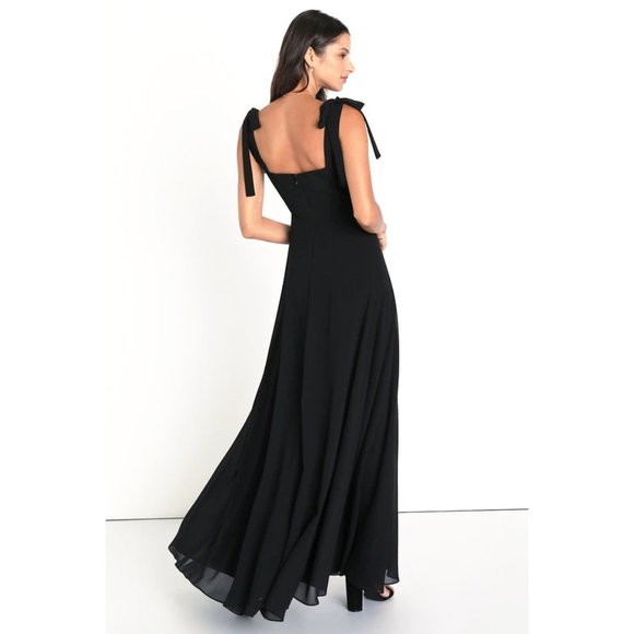 Lulus Love Me Forever Bow-Strap Square Neck Maxi Dress Ballet Gown in Black XS - Picture 4 of 5